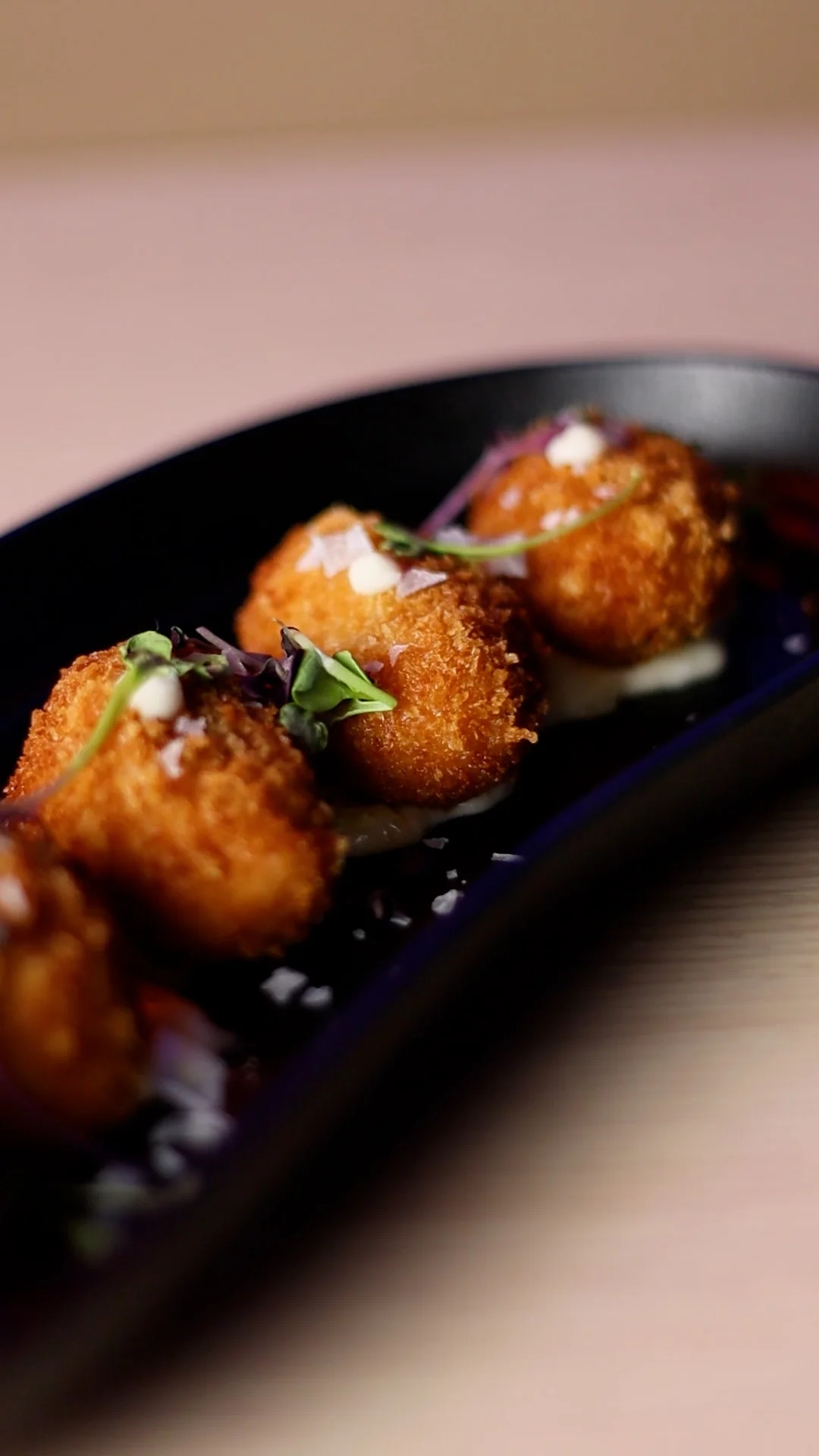 Artisan King Prawn Croquettes on Apple Chutney Aioli Dots