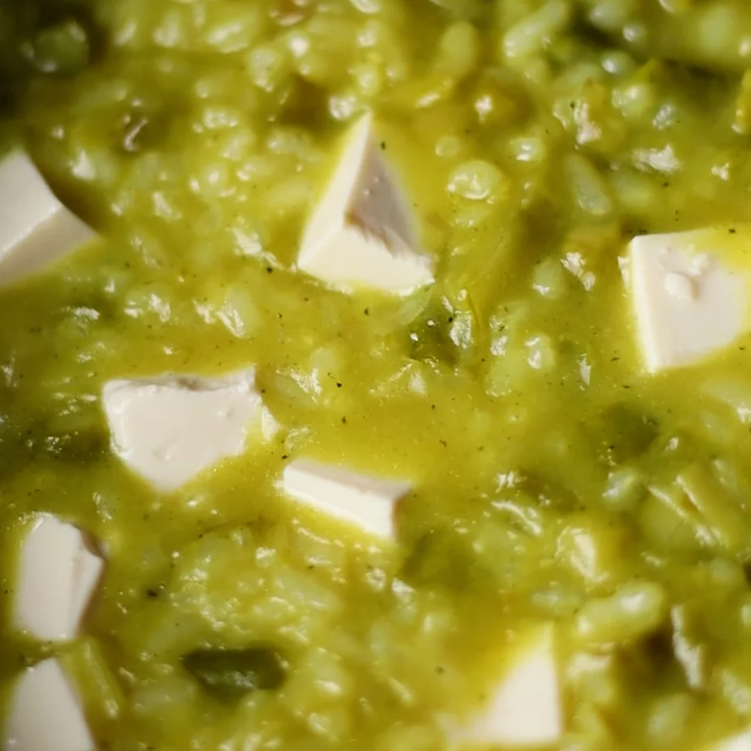 Veggie Risotto with Wild Asparagus, Baby Garlic and Tofu in Coconut Cream and Curry