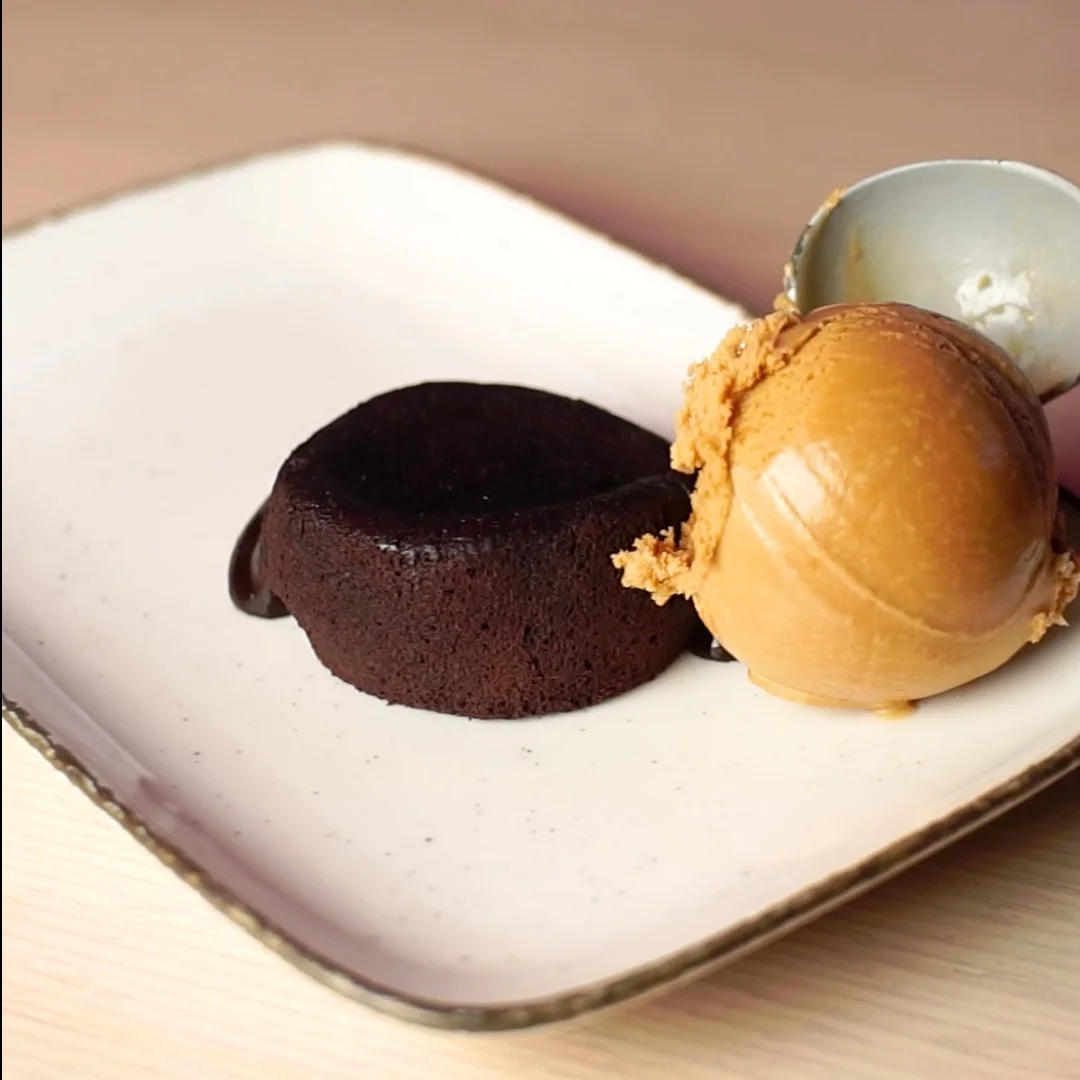 Dark chocolate fondant with dulce de leche ice cream