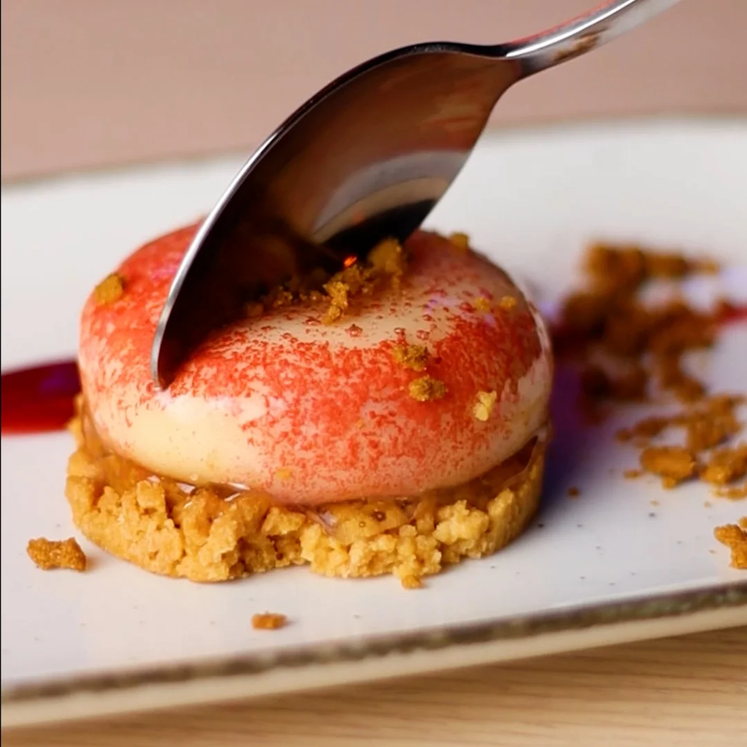 Red Berry Panna Cotta with Vanilla Essence and Almond Crumble Base